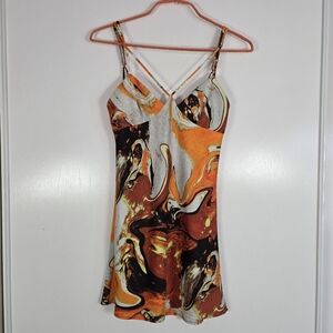Urban Outfitters Pretty Please Marble Print Cut Out Dress Womens S Orange Y2K‎